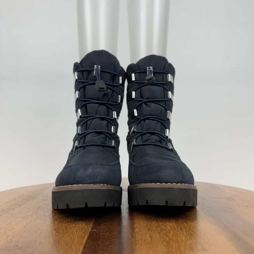 Womens Blondo Daylor Blue Quilted Nylon Waterproof Casual Heeled Boots‎ Size 8.5